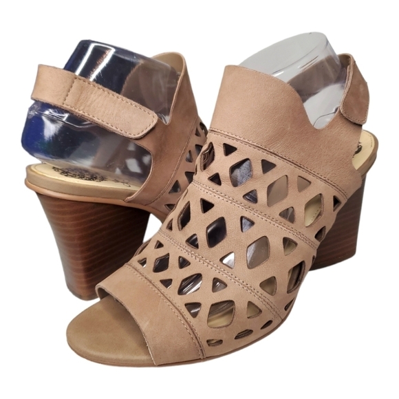 Vince Camuto Shoes - Vince Camuto Deverly Laser Cut Out Leather Block Heel Sandals Size 9 M